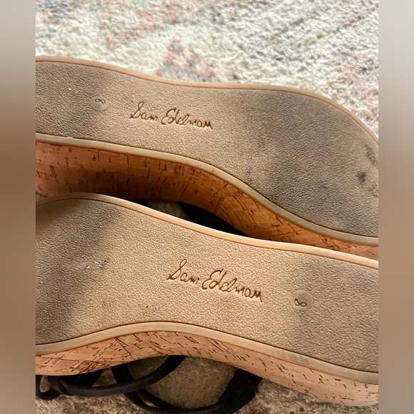 Sam Edelman Navy Wedge Sandals with Cork Heel - Picture 2 of 5